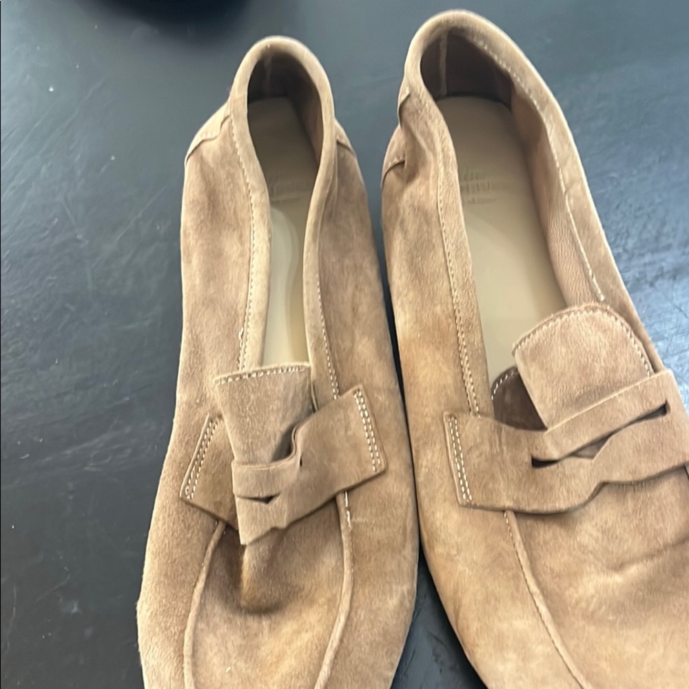 Tan Suede Slip-On Loafers with Knotted Detail